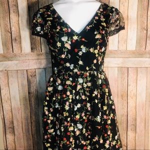 INA open back floral embroidered fit flare dress